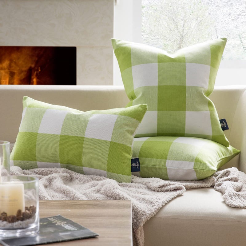 Phantoscope Pack of 2 Gingham Buffalo Check Plaid Throw Decorative Pillow Cover Outdoor Indoor Throw Pillows Farmhouse Square Pillow Cases for Home Decor Green,18 x 18 Inches - Image 2